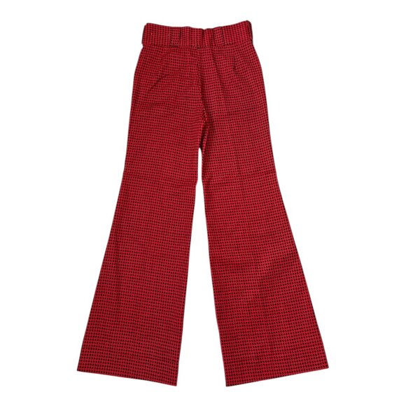 70s vintage highwaisted flare trousers red black houndstooth pattern wideleg. - Picture 3 of 5